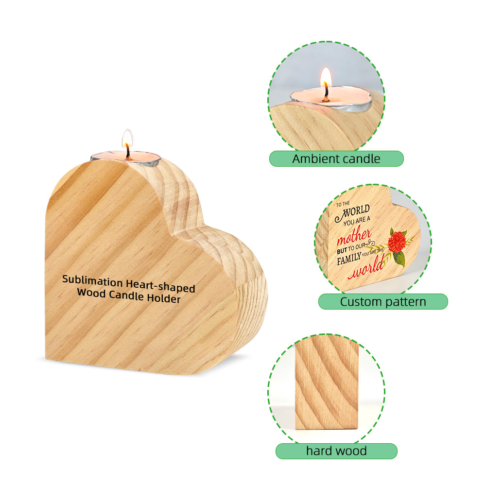 Candelaria de transferencia térmica atmósfera de candelabros de madera en forma de corazón decoración material DLY al por mayor