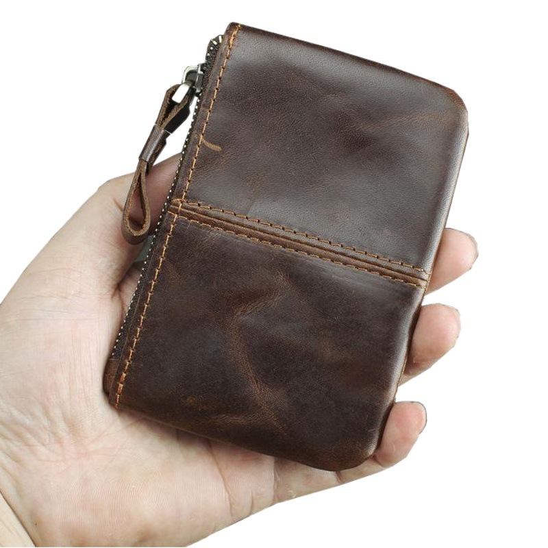 Retro Crazy Horse de cuero monedero Moneda de cuero pequeña cartera mini cremallera corta estilo coreano clave de los hombres y las mujeres pequeña cartera