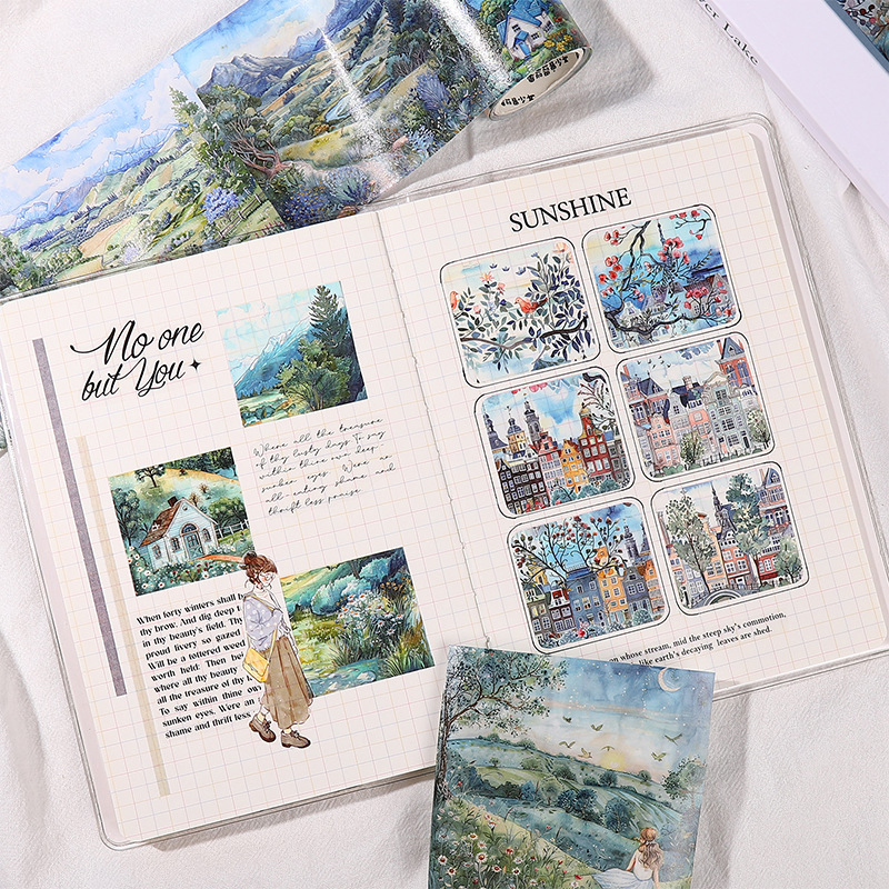 Ketchup girl cinta de paisajismo de gran tamaño viaje de curación tema de fantasía paisajismo cuenta de mano pegatinas de ciclo de bricolaje