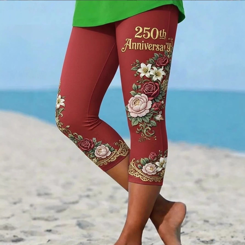 Temu Independent Site New Independence Day Elements 3D Digital Printing Casual Trendy Yoga Shorts Women's Leggings