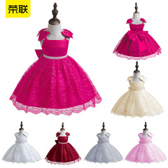 European and American foreign princess dress strap dress with bow for baby's first birthday, for girls, wedding dress, children's dress