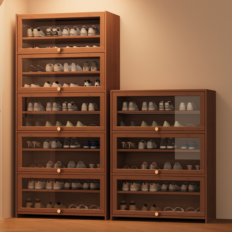 Estante de zapatos simple puerta doméstica a prueba de polvo no armario de zapatos de madera sólida almacenamiento interior multicapa espacio ahorro armario de dormitorio