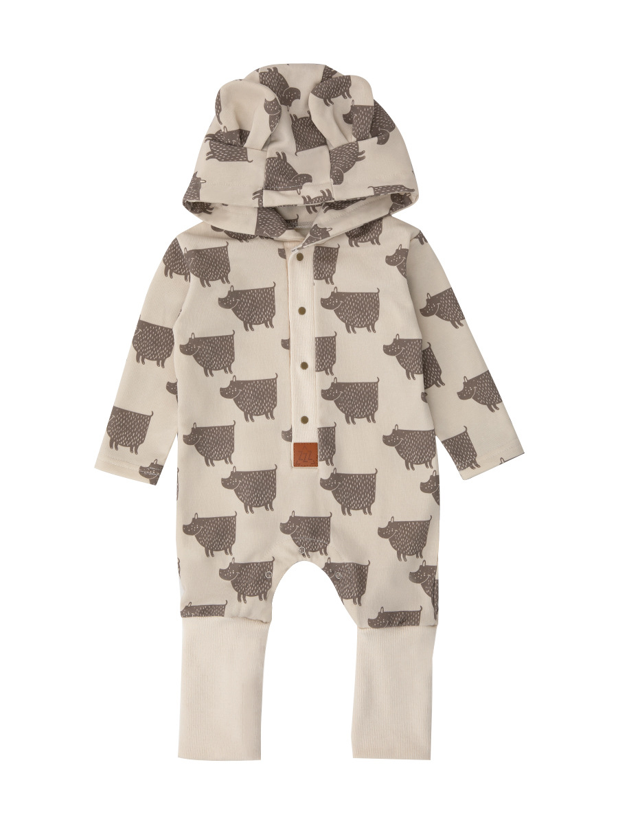 Estilo nórdico mono de salida de manga larga ropa para el hogar bebé Otoño e Invierno mameluco con capucha cálido para niños en línea rojo al por mayor