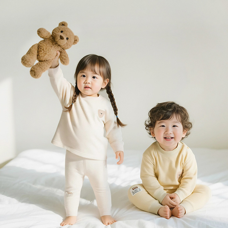 Wholesale Dropshipping Spring and Autumn Children's Fleece-Lined Thickened Thermal Underwear Set High-Waisted Loungewear Set