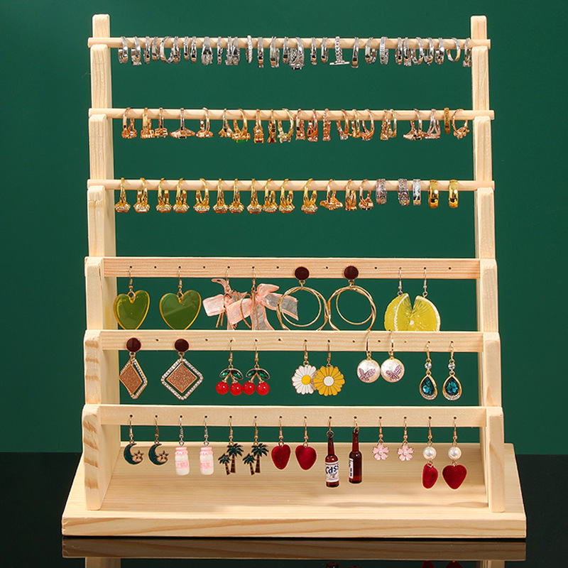 3 라운드 3 평평한 단단한 나무 귀걸이 디스플레이 스탠드