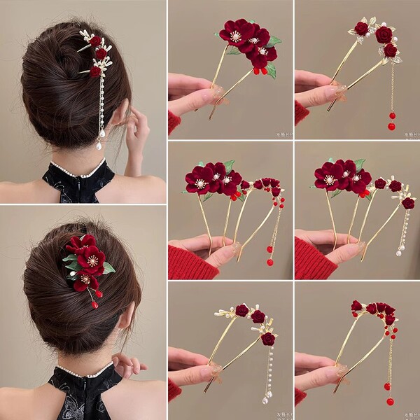 Red velvet Chinese hairpin