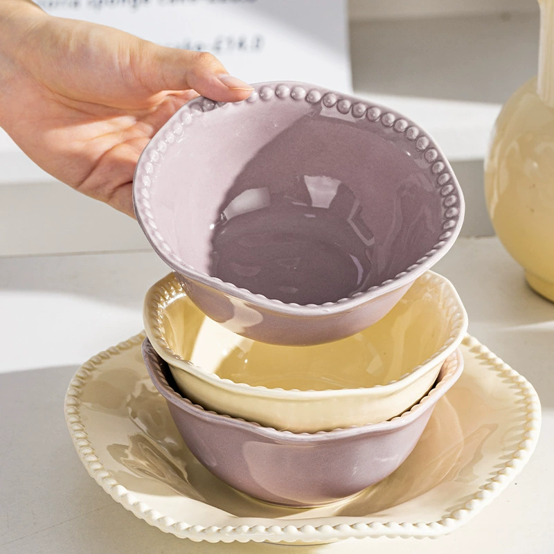 Cream ceramic set for food, tableware, high-quality style