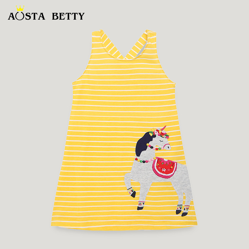 Vestido de verano para niñas, estilo europeo y americano, falda de punto de algodón con estampado de dibujos animados, chaleco, vestido de princesa