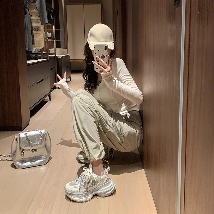 [sheii Su] longitud 75mm ~ altura de doble piso grueso aumento gris zapatos deportivos casuales zapatos para mujeres