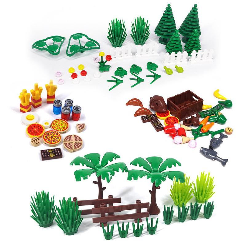 Velos small particle MOC building blocks compatible with domestic splicing Food Assembly bread Dessert Garden Street View scene