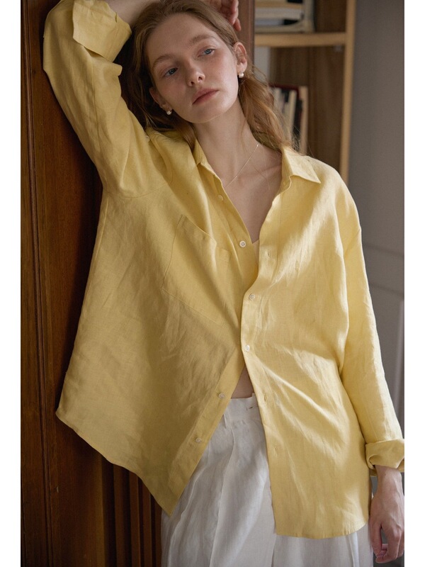 Nice Peopl 2026Ss High-End Japanese Sand-Washed Pure Linen Long-Sleeved Shirt