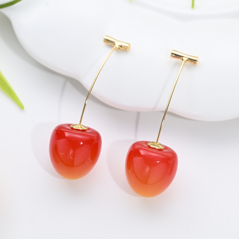 Aretes de cereza roja para mujer – colgante exquisito, fruta de imitación versátil, nuevo estilo