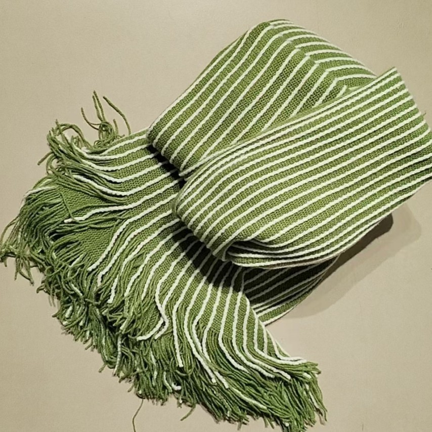 C16酸碱直条亚马逊爆款流苏针织毯民宿酒店床尾毯床搭沙发毯