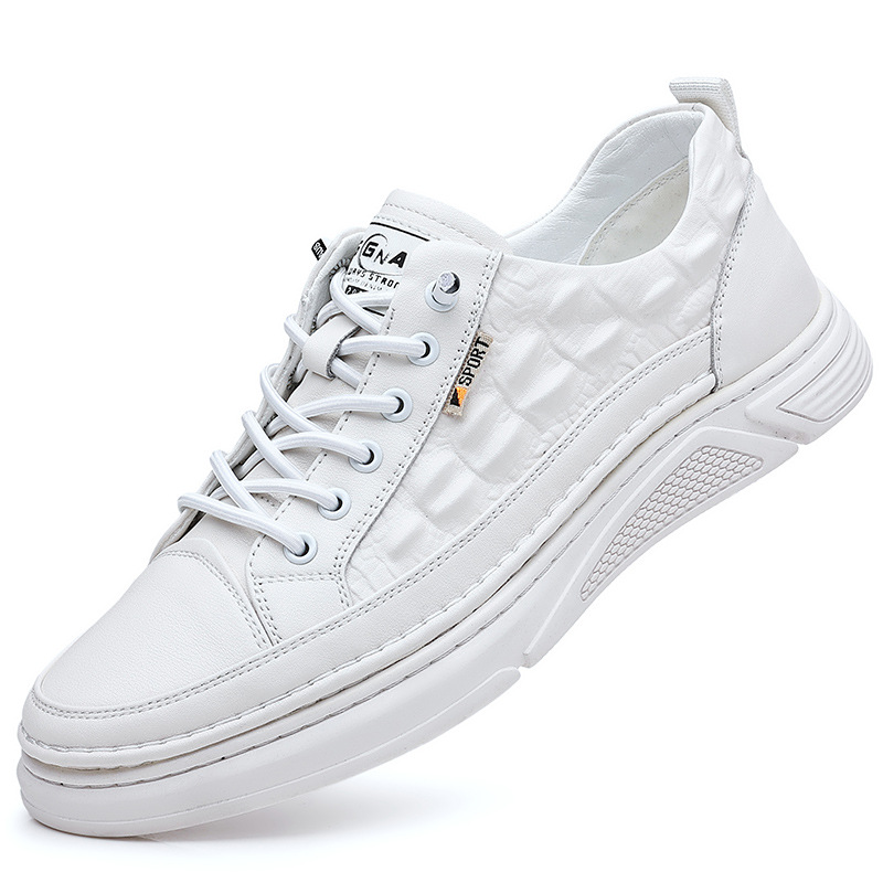 Nuevos hombres de cuero genuino blanco bajo-top moda joven deportes casuales zapatos de tablero de los hombres en vivo mismo estilo zapatos de los hombres zapatos de cuero