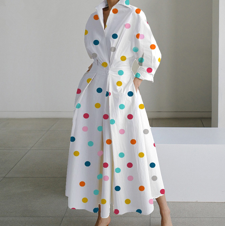 Women's Regular Dress Elegant V Neck Nine Points Sleeve Round Dots Maxi Long Dress Daily display picture 9