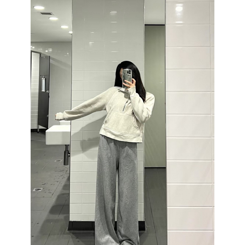 刺绣LULU原标Scuba卫衣女高领半拉链宽松加绒外套长袖运动健身|undefined