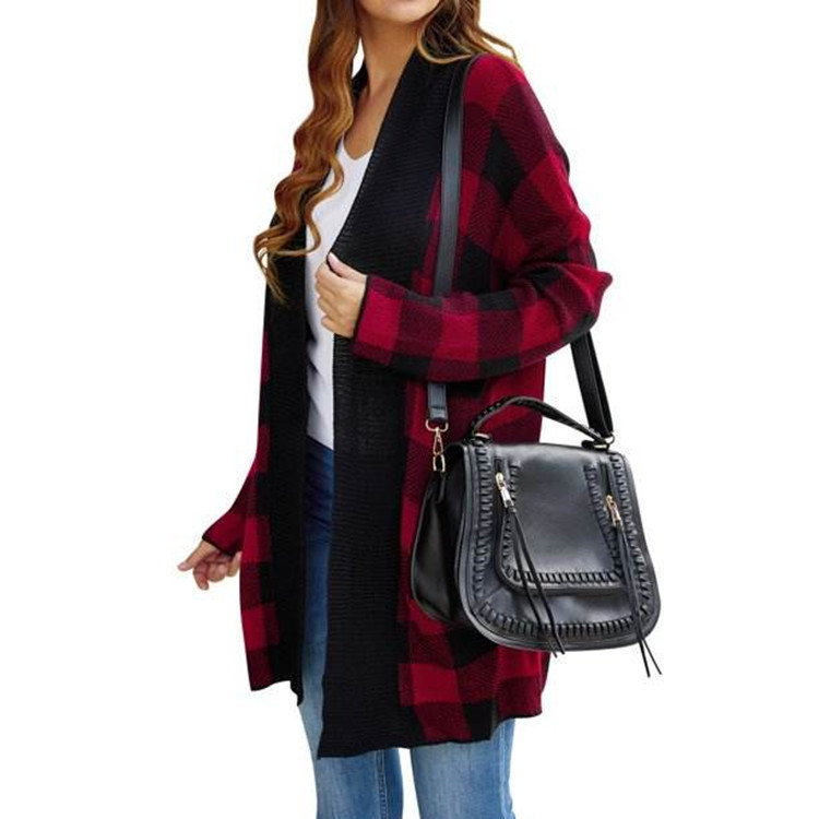 ヨーロッパとアメリカの貿易婦人服 AliExpress Amazon eBay 新しい大きいサイズのチェック柄ポケット長袖セータージャケット女性用|undefined