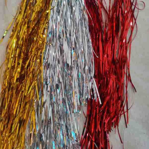 染银色闪光纸染蓝色金箔纸切割细纸带绿色纸制作闪光响纸扎花球花