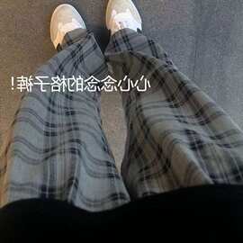 新款西装格子裤宽松高腰显瘦直筒休闲阔腿裤长裤子女夏季薄款