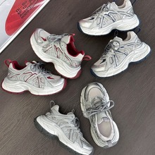 欧洲站老爹鞋女2025秋季新款巴黎时尚拼色真皮网面透气厚底运动鞋