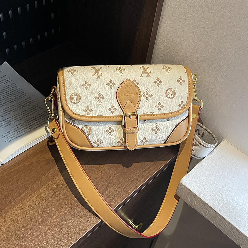 Bolso de alta calidad con textura 2025 verano nuevo bolso femenino retro color contraste bolso de hombro letra ancho bandolera