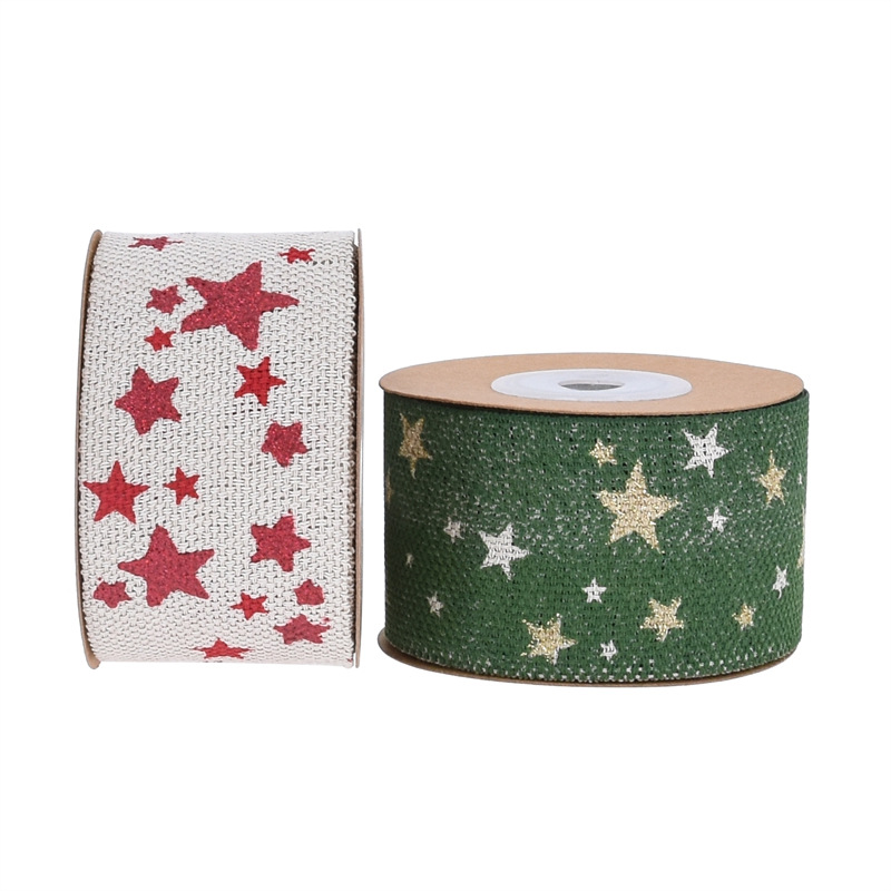 Amazon imitación de lino decoración de cinta de Navidad pentagonal hecha a mano DIY guirland arco embalaje de cinta
