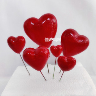 Red foam love fake Flower Crafts accessories heart-shaped cake plug-in DIY accessories peach heart 2-6CM