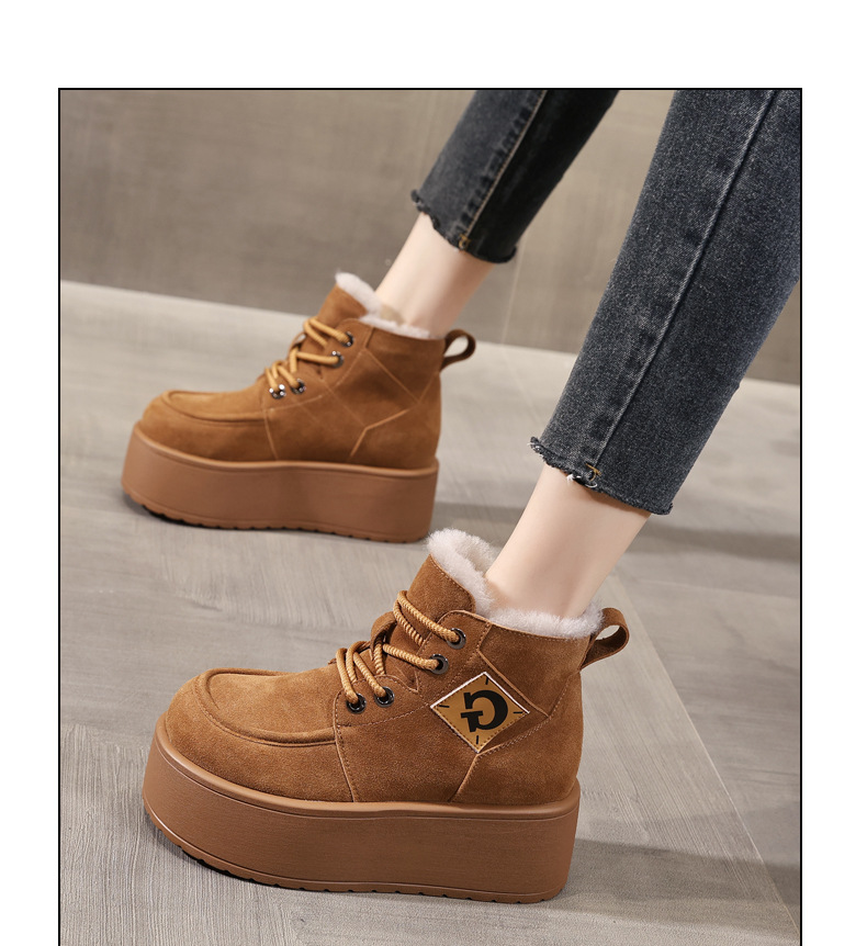 Giày boot nữ cổ cao đế dày tăng chiều cao, lót nhung ấm mùa đông — Màu cà phê chi tiết 14