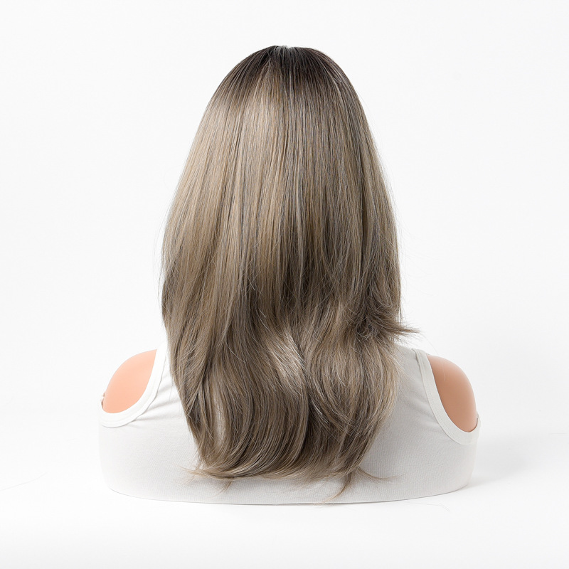 wigs, highlighted bangs, gradient color, medium length curly wigs for women, chemical fiber high temperature silk, full head_voghion.com