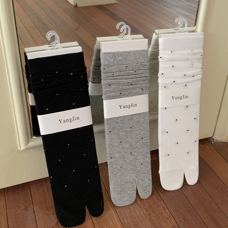 Polka Dot Two-Toe Socks for Women, Summer Thin Style, Combed Cotton, Seamless Mid-Calf Split-Toe Socks, Two-Finger Korean Style Ballet Style Slouch Socks