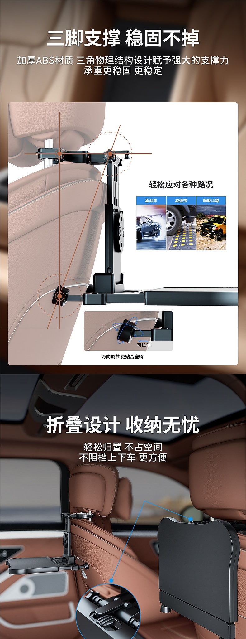 Car-Mounted Small Table Board for Children in the Back Seat, Multifunctional Learning Table for Tablets, Foldable Dining Table for the Front Passenger and Rear Seats of the Car