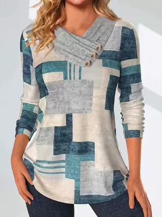European And American Fashion V-neck Long Sleeve Top - Green - View 1