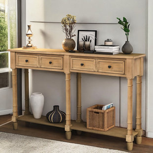 Cross-Border Export Custom Retro Old Pine Color Console Table with Drawers and Compartments 58inch
