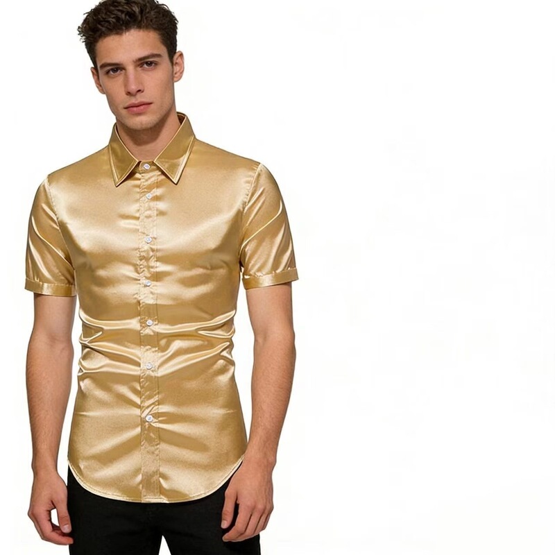 Amazon 2026 Men's Shiny 70S Disco Short-Sleeved Shirt Cross-Border Foreign Trade Casual Men's Short-Sleeved Top