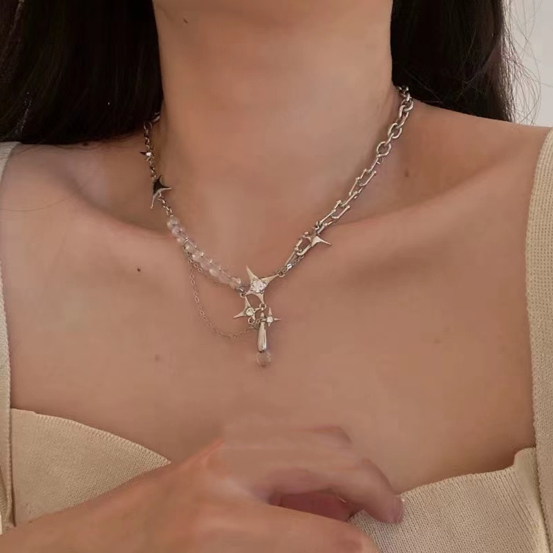 Fashion Cross Titanium Steel Necklace Inlay Glass Stainless Steel Necklaces