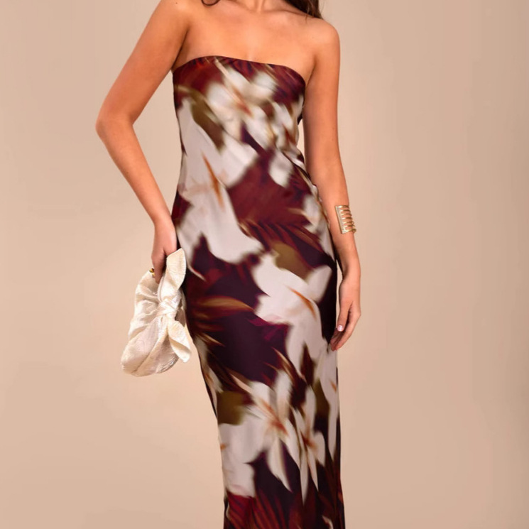 Women's Clothing Summer Sexy Strapless Printed Dress For Women Style Slim Fit Long Skirt Elegant Sophisticated_ecoleips.com