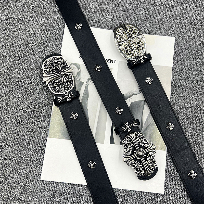 美式金属十字架扣皮带男女暗黑风百搭黑色柳钉腰带牛仔裤装饰裤带|undefined
