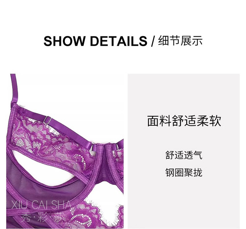 Purple Lace Maid Uniform Lingerie Set with Garters, Gloves and Stockings — detail image 6