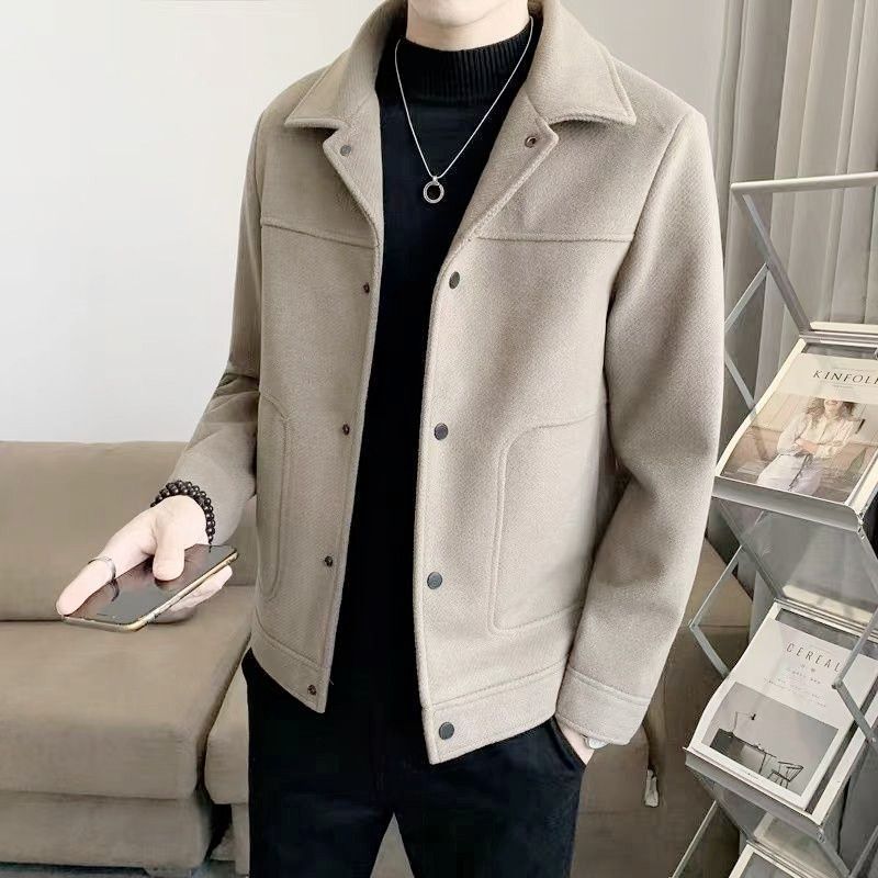 Demi-season trend casual jacket, short brand men's thin woolen coat, Korean style, slim fit