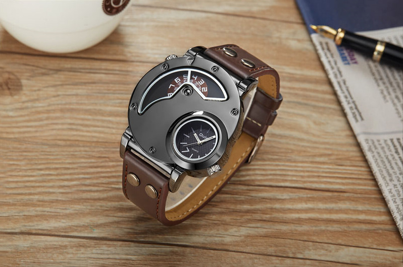 110g Weight Coated Glass Mirror Material Genuine Leather Strap Material Watch Classification Pointer Display Type Buckle Buckle Style Round Dial Shape Holiday, Street Occasion Electronic Movement Solid Color Pattern All Seasons Season Men's Gender Retro, Streetwear Style Retro Streetwear Solid Color Buckle Electronic Watch 17