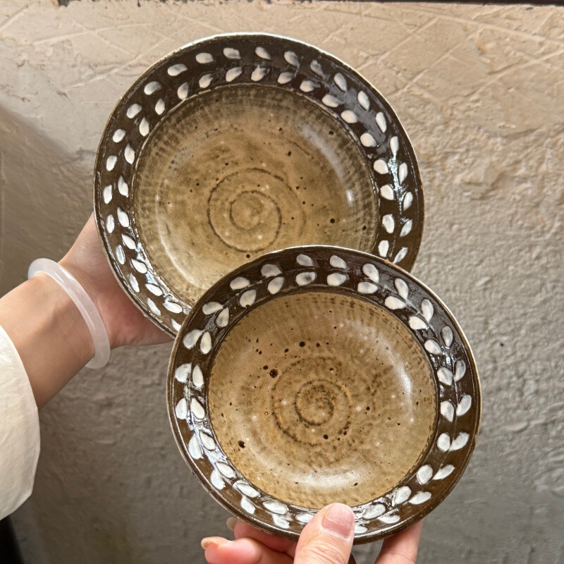 Wabi-Sabi Single-Serving Tableware Set Jingdezhen Niche Tableware Home Dining Plate Ceramic Dipping Dish Retro Souvenir