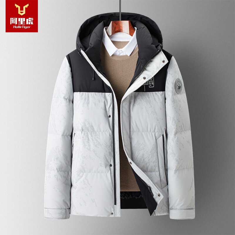 Alibaba Men's New Winter Hooded Zipper Jacket Casual Fashion Printed Thickeneded Warm down Jacket in Stock