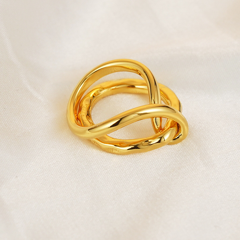 european-and-american-niche-brass-gold-plated-cold-wind-thick-line-twisted-flower-knot-ring-finger-ring