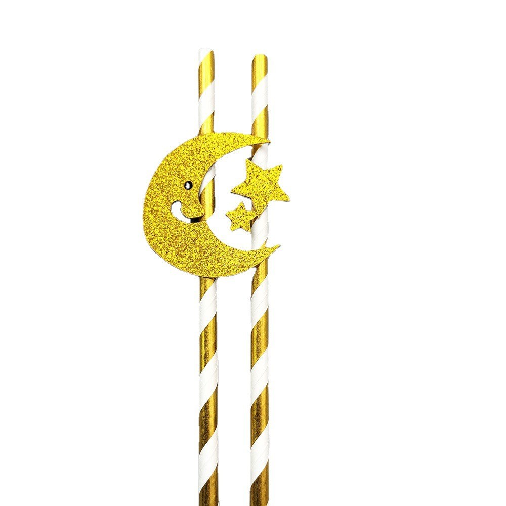 Transfronterizo desechable fiesta de papel de paja estrella Luna tarjeta postre pastel decoración bar bebida paja