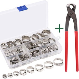 Cross-border 80pcs boxed stainless steel single ear hoop ring + non-polar clamp pliers combination clamp hoop hose clamp suit