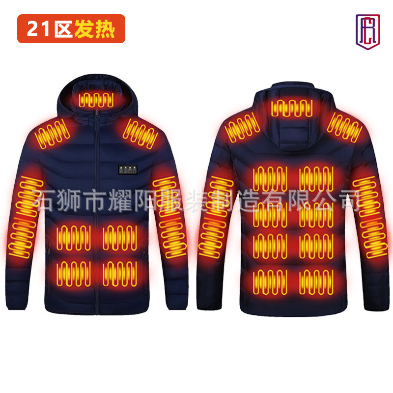 En stock calefacción de invierno de algodón acolchado ropa transfronteriza exclusiva para nuevo inteligente caliente temperatura constante encapuchado soporte collar de algodón acolchado ropa venta directa de fábrica