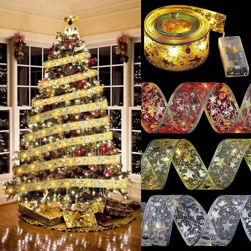 LED Christmas Tree Decorative Lights Ribbon String Double Layer Hot Foil Ribbon Copper Wire Festive Atmosphere Lights_voghion.com