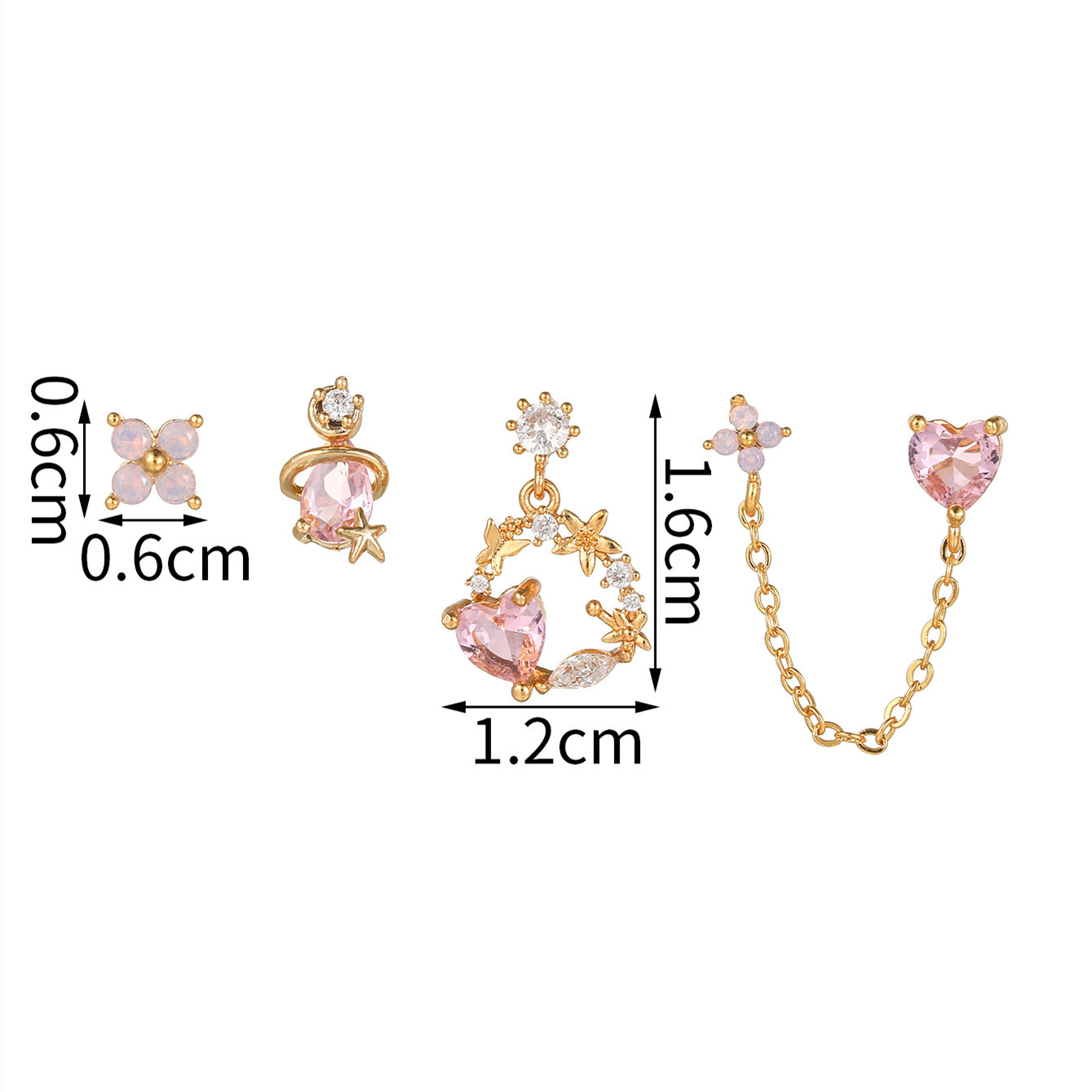 Women'S Gender Fashion Heart Shape Brass Heart Zircon Ear Studs 1 Set