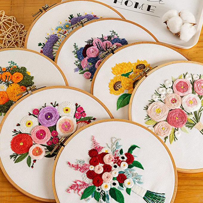 Lu bordado hecho a mano DIY principiante práctica salón pintura decorativa nórdica primaria flores y plantas traje de costura