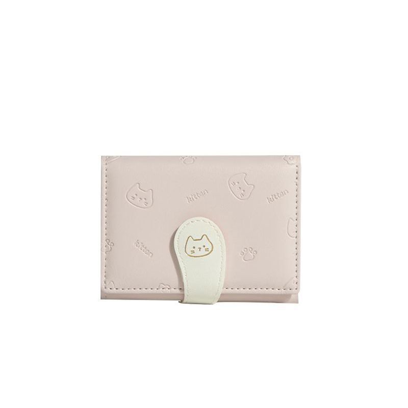 Cartera de gato lindo de dibujos animados de nicho transfronterizo 2024 nuevo bolso de tarjeta de tres veces con múltiples tarjetas pequeño y fresco billetera fresca
